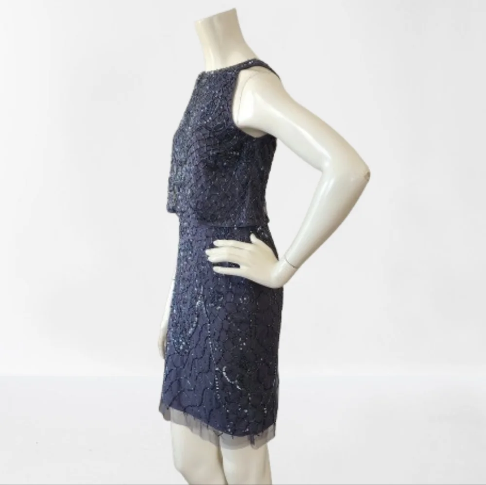 Aidan Mattox Dress Womens 0 Silver Gray Sleeveless Beaded Cocktail